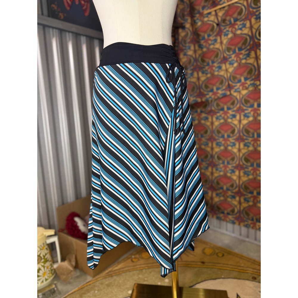 Fashion Bug Vintage Blue Striped Handkerchief Hem Midi Skirt Large 895F36